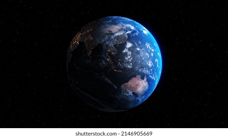 Planet Earth With Realistic Geography Surface And Orbital 3D Cloud Atmosphere . Outer Space View Of World Globe Sphere Of Continents . 3D Rendering Graphic . Elements Of This Image Furnished By NASA .