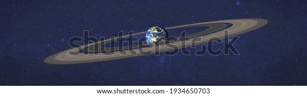 Planet Earth with Saturn ring in outer space. 3d\
render ultrawide illustration. Elements of this image furnished by\
NASA.