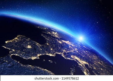 Planet Earth sunrise. Elements of this image furnished by NASA. 3d rendering - Shutterstock ID 1149578612