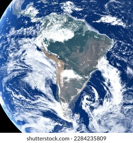 Planet Earth, view from space, the image is square, almost all the space is occupied by the Earth, South America can be seen close up