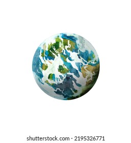 Planet Earth, Watercolor Illustration, Clipart