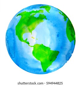 Planet Earth Watercolor Painting Globe Illustration