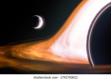Planet Getting Pulled into a Black Hole in Space - Closeup - 3D Illustration