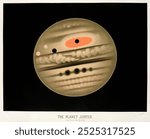 The planet Jupiter by E. L. Trouvelot (1827-1895). Astronomy sky illustration. Vintage planet astrology art drawing illustration, old painting art print in astronomy concept. Jupiter planet drawing.