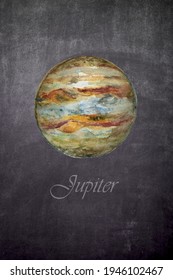 The Planet Jupiter On A Slate. Planet For Children's Astronomy Class