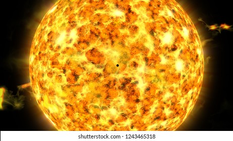 Planet looks tiny in front of a red yellow star. Illustration variation 2.