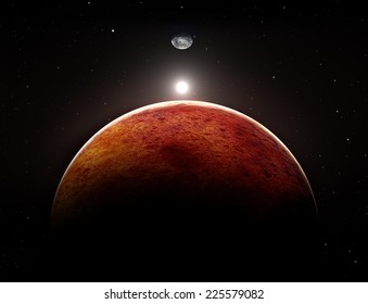 Planet Mars With Moon, Illustration