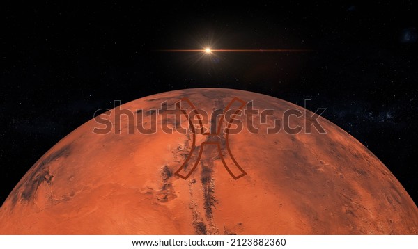 planet mars with zodiac sign pisces 3d\
rendering\
illustration