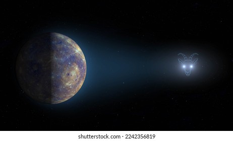 planet mercury enters retrograde in capricorn 3d rendering illustration