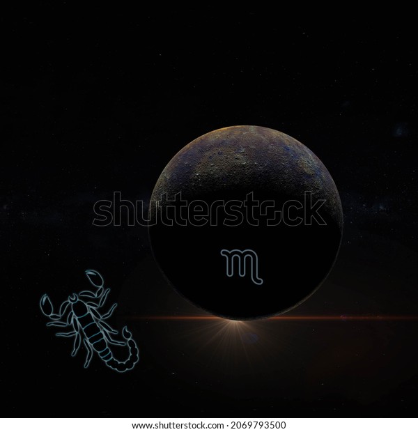 planet\
mercury in scorpio 3d rendering\
illustration