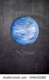 The Planet Neptune On A Slate. Planet For Children's Astronomy Class