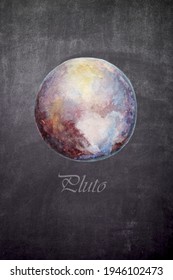 The Planet Pluto On A Slate. Planet For Children's Astronomy Class