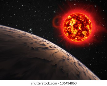 Planet With A Red Giant Sun.