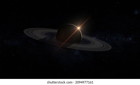 Planet Saturn Enters Retrograde Motion 3d Rendering Illustration