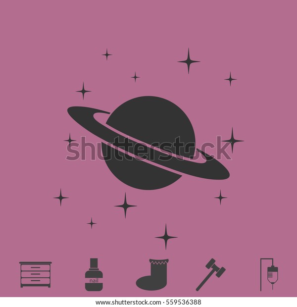 Planet Saturn icon flat. Simple grey pictogram and\
bonus symbol
