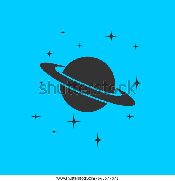 Planet Saturn icon flat. Simple black symbol
on blue
background