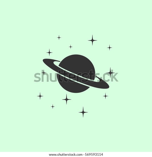 Planet Saturn icon flat. Simple grey symbol on\
green background