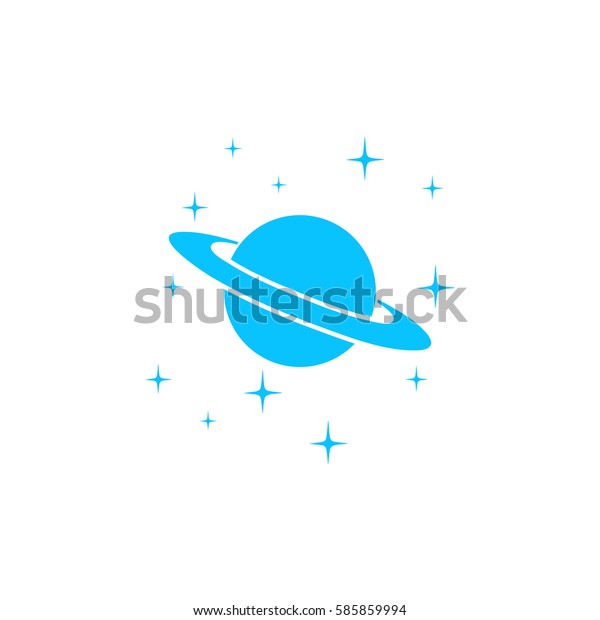 Planet Saturn icon flat. Simple blue\
pictogram on white background. Illustration\
symbol