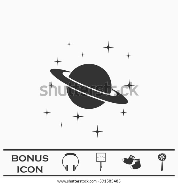 Planet Saturn icon\
flat. Simple black pictogram on white background. Illustration\
symbol and bonus\
button