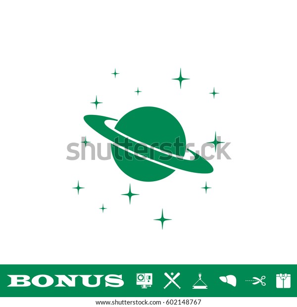 Planet Saturn icon\
flat. Simple green pictogram on white background. Illustration\
symbol and bonus\
button