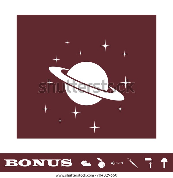 Planet Saturn icon\
flat. Simple white pictogram on brown background. Illustration\
symbol and bonus\
buttons