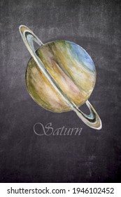 The Planet Saturn On A Slate. Planet For Children's Astronomy Class