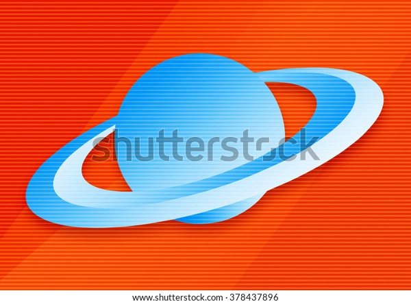 Planet Saturn\
with ring system on red\
background.