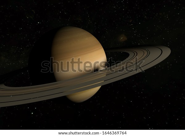 Planet Saturn with rings and satellites on\
the space background. 3d\
illustration.