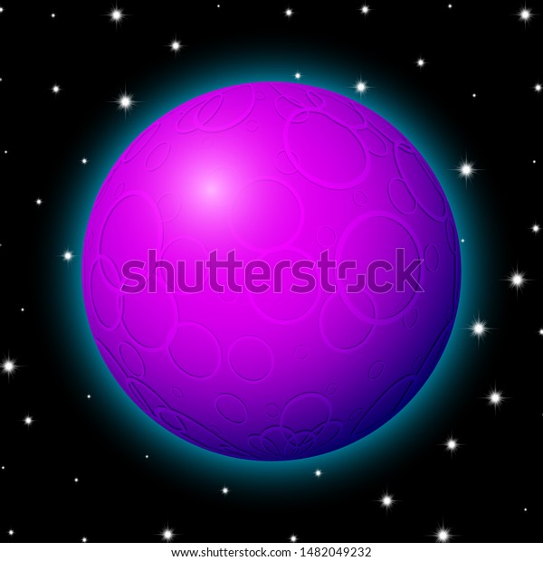 Planet in space\
with stars, shiny cartoon\
style
