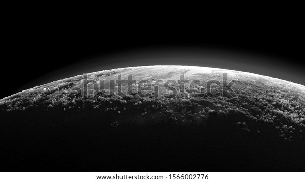 Planet from space, space view of planet in\
black and white 3d\
illustration
