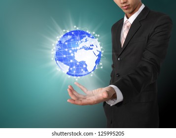 Planet system social network concept on business hand