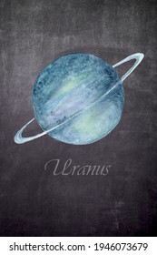 The Planet Uranus On A Slate. Planet For Children's Astronomy Class