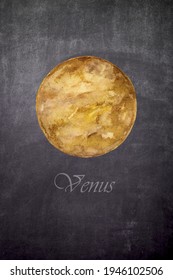 The Planet Venus On A Slate. Planet For Children's Astronomy Class