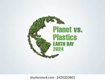 Planet vs. Plastics , Earth day 2024 concept 3d tree background. A bottle of water with a green forest inside, the idea is to recycle old plastic bottles, think green.