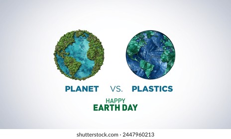 Planet vs. Plastics , Earth day 2024 concept 3d tree background. Ecology concept. Design with globe map drawing and leaves isolated on white background.  - Powered by Shutterstock