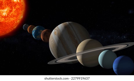 planetary alignment 3d rendering illustration