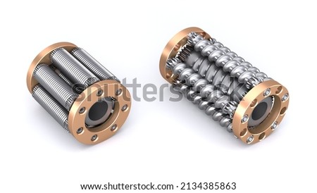 Planetary roller screw drive. Linear Actuators for electric cylinder. Gears on a white background. 3d render