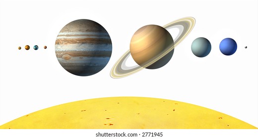 Planets From Our Solar System. White Background. Digital Illustration.