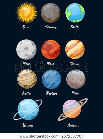 planets set vactor image ,planets with name , solar system planets.