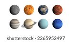 Planets of the solar system, 3d render isolated on white background.
Mercury, Venus, Earth, Mars, Jupiter, Saturn, Uranus, Neptune