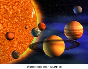 Planets In Solar System - 3d Render Illustration