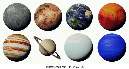 the planets of the solar system isolated on white background (3d space rendering, elements of this image are furnished by NASA)