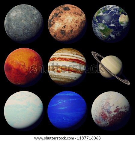 the planets of the solar system isolated on black background (3d space rendering, elements of this image are furnished by NASA)
