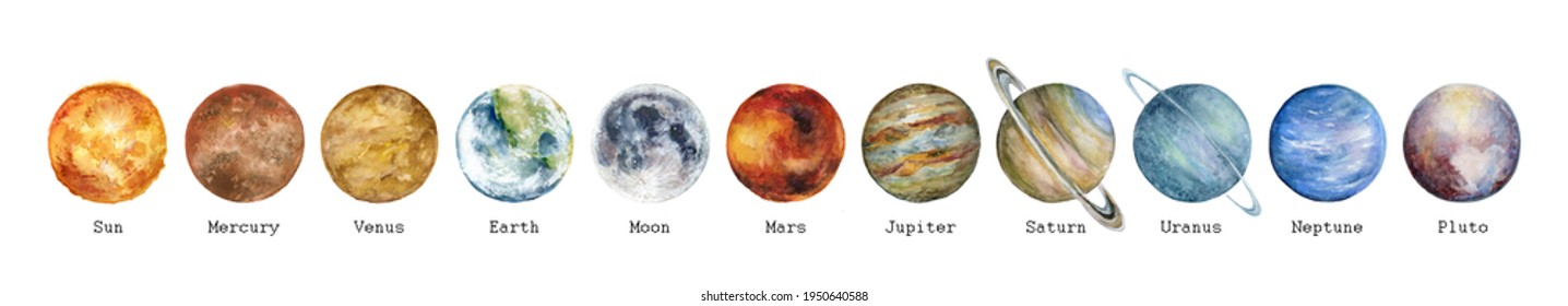 Planets Of The Solar System On A White Background