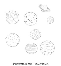 Planets In Space Coloring Page Isolated Contour Illustration For Painting
