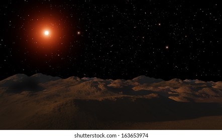 The planet's surface with bright star.
