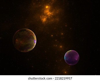 Planets View, Starburst And Galaxy, Digital Cosmos Art Computer Generated 3D Rendered Graphics, Dark Matter, Deep Space, Banner Or Background