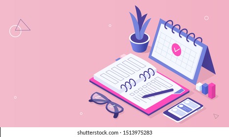 Planner concept. Can use for web banner, infographics, hero images. Flat isometric illustration isolated on white background. - Powered by Shutterstock