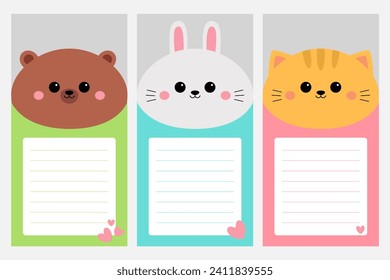 Planner, to do list set. Cute cartoon kawaii cat kitten, bunny, rabbit, bear. Template for notebooks, planners, checklists, cards stationery, notepad sheet. Flat design. Baby background - Powered by Shutterstock