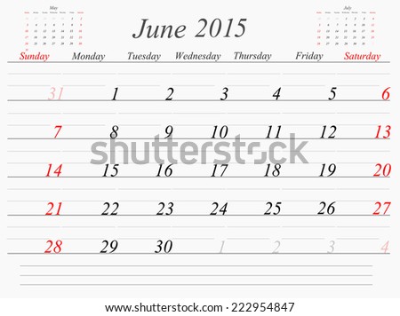 royalty free stock illustration of planning calendar june 2015 stock weekly calendar june 2015